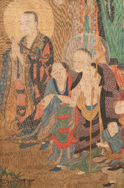 Chinese School: 'Nine Luohan', ink and colour on silk, Qing or later