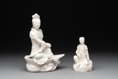 Two Chinese Dehua blanc de Chine figures of Guanyin, 19/20th C.