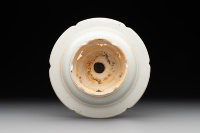 A pair of Chinese qingbai vases and a cup on a stand, 20th C.