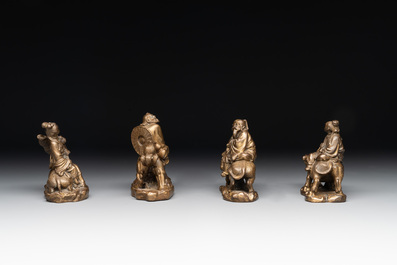 Two Chinese bronze 'He He Er Xian' figures and four immortal figures, 20th C.