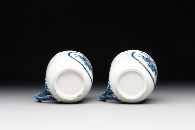 A pair of Chinese blue and white cups and saucers and a milk jug, Qianlong/Jiaqing