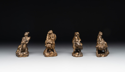 Two Chinese bronze 'He He Er Xian' figures and four immortal figures, 20th C.