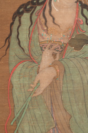 Chinese school: 'Bodhisattva', ink and colour on silk, Qing or later
