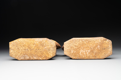 A pair of Chinese archaistic stone mythical beasts, 20th C.