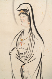 Lu Bicheng 呂碧城 (1883-1943): 'Bodhisattva and calligraphy', ink and colour on paper