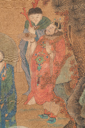 Chinese School: 'Nine Luohan', ink and colour on silk, Qing or later