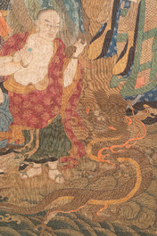 Chinese School: 'Nine Luohan', ink and colour on silk, Qing or later