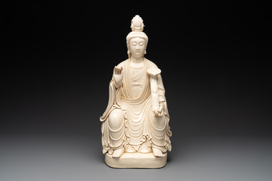 A Chinese Dehua blanc de Chine seated Bodhisattva, 20th C.