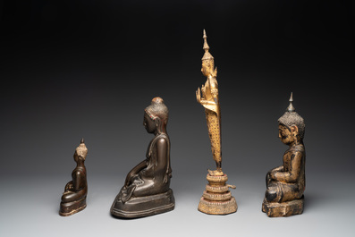 A group of four bronze Buddhas, Thailand, 19th C.