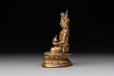 A Sino-Tibetan gilt bronze Buddha Amitayus, 18th C.