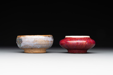A Chinese jun-glazed bowl and a copper-red-glazed brush washer, 18/20th C.