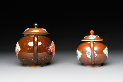 Four Chinese capucin-brown-ground teapots, Yongzheng/Qianlong