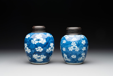 A Chinese wucai vase and seven blue and white jarlets, 19th C.