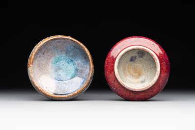 A Chinese jun-glazed bowl and a copper-red-glazed brush washer, 18/20th C.