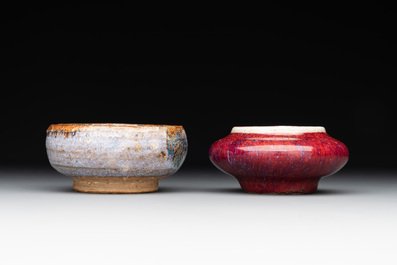 A Chinese jun-glazed bowl and a copper-red-glazed brush washer, 18/20th C.