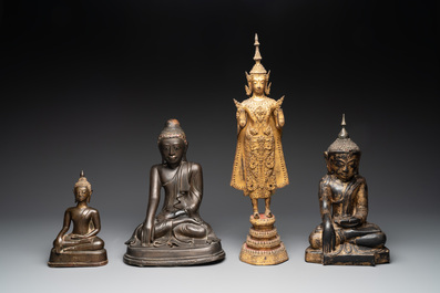 A group of four bronze Buddhas, Thailand, 19th C.