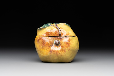 A polychrome Dutch Delft apple-form box and cover, 18th C.