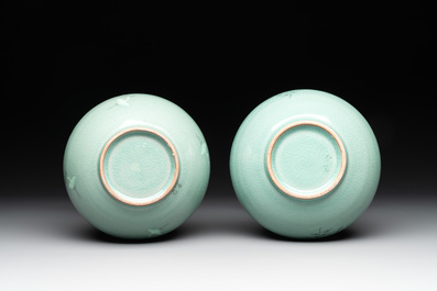 Three Korean celadon-glazed vases and a covered pot, 20th C.