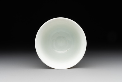 A Chinese white-glazed biscuit 'dragon' cup, Kangxi mark, 19th C.