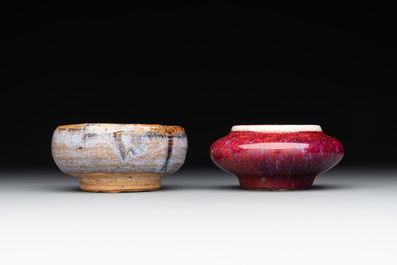 A Chinese jun-glazed bowl and a copper-red-glazed brush washer, 18/20th C.