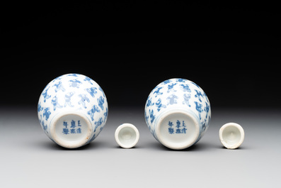 A Chinese wucai vase and seven blue and white jarlets, 19th C.