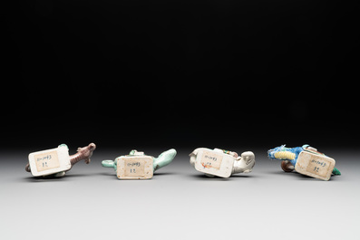 Eight Chinese verte biscuit figures riding mythical animals, 19/20th C.
