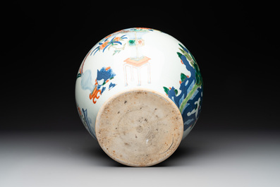 A Chinese wucai vase and seven blue and white jarlets, 19th C.