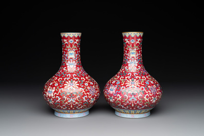 A pair of Chinese famille rose 'bajixiang' vases, Qianlong mark, Republic