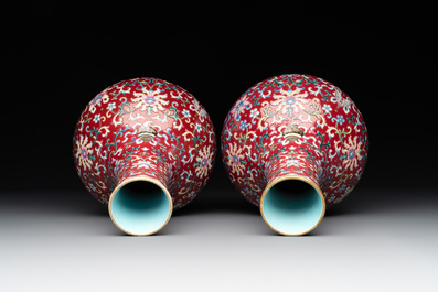 A pair of Chinese famille rose 'bajixiang' vases, Qianlong mark, Republic