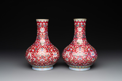 A pair of Chinese famille rose 'bajixiang' vases, Qianlong mark, Republic