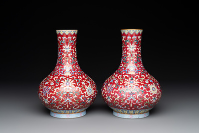A pair of Chinese famille rose 'bajixiang' vases, Qianlong mark, Republic