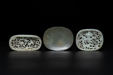 Three Chinese reticulated jade plaques, Ming/Qing
