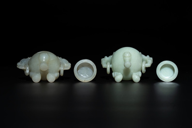 Five Chinese jade and agate incense burners and covers, 20th C.