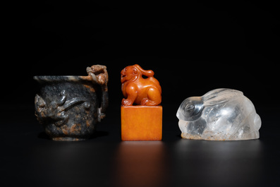 Seven Chinese jade and rock crystal carvings, 19/20th C.