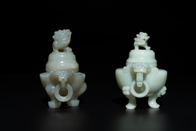 Five Chinese jade and agate incense burners and covers, 20th C.