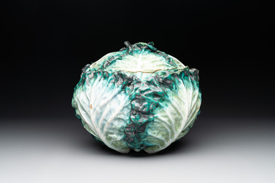 A polychrome Brussels faience 'cabbage' tureen and cover, 18th C.