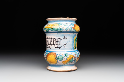 A small Italian maiolica albarello, Naples, 2nd half 17th C.