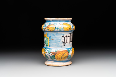 A small Italian maiolica albarello, Naples, 2nd half 17th C.