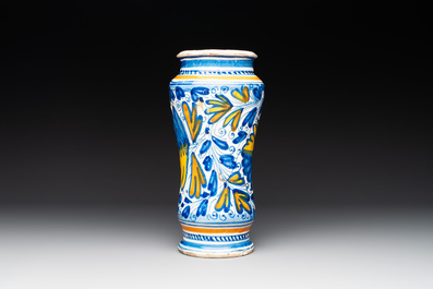 A polychrome French maiolica albarello, Lyon, 2nd half 16th C.