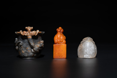 Seven Chinese jade and rock crystal carvings, 19/20th C.