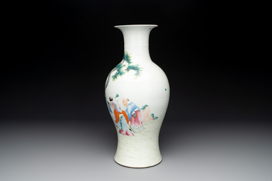 A Chinese famille rose vase, a jardini&egrave;re and a dish, Qianlong and Guangxu marks, 20th C.