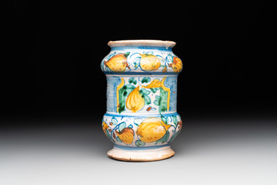 A small Italian maiolica albarello, Naples, 2nd half 17th C.