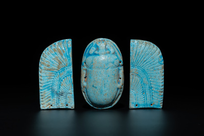 An Egyptian turquoise-glazed composition winged scarab, Ptolemaic, 4th/1st C. B.C.