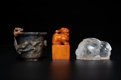 Seven Chinese jade and rock crystal carvings, 19/20th C.