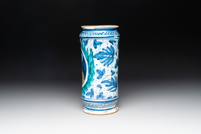 An Italian maiolica 'Bella Donna' albarello, Faenza, ca. 1490-1510