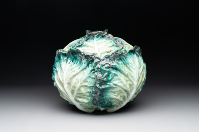 A polychrome Brussels faience 'cabbage' tureen and cover, 18th C.