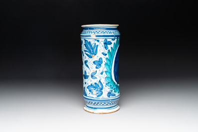An Italian maiolica 'Bella Donna' albarello, Faenza, ca. 1490-1510
