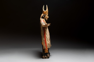 A gilt and polychromed oak figure of a bishop, Southern Netherlands or France, 18th C.