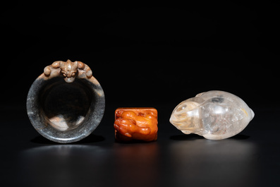 Seven Chinese jade and rock crystal carvings, 19/20th C.