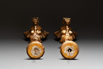 Five gilt-lacquered Baroque candlesticks, probably Germany, 18/19th C.